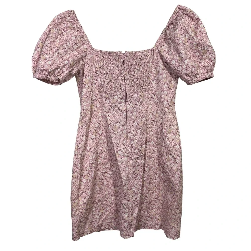 ASTR the Label Mini Dress Medium Mauve Pink Floral Square Neck Puff Sleeve - Picture 3 of 8
